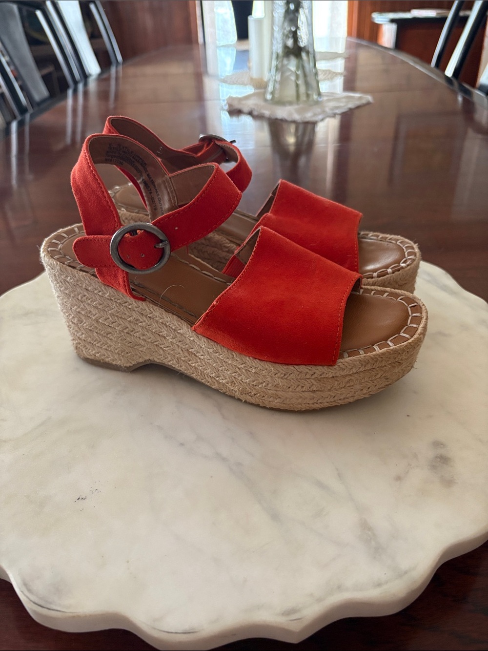Women’s Red Suede Espadrille Platform Sandals
